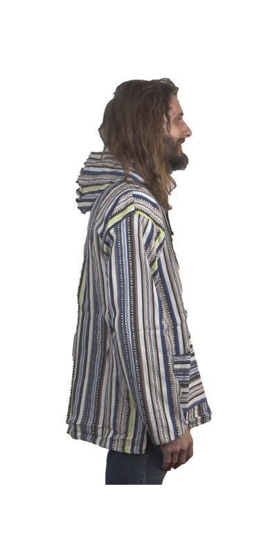 Woven Baja Style Hoodie Zip Up Sand/Lime