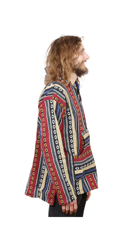 Woven Baja Style Hoodie Zip Up Red/Blue S L ONLY