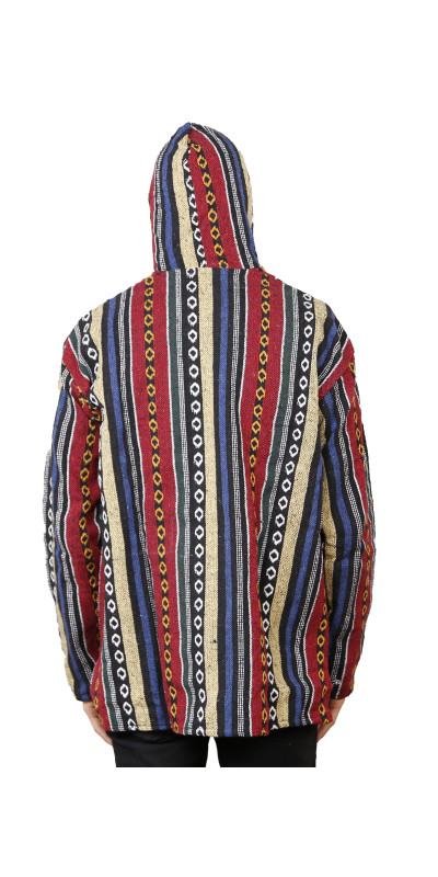 Woven Baja Style Hoodie Zip Up Red/Blue S L ONLY