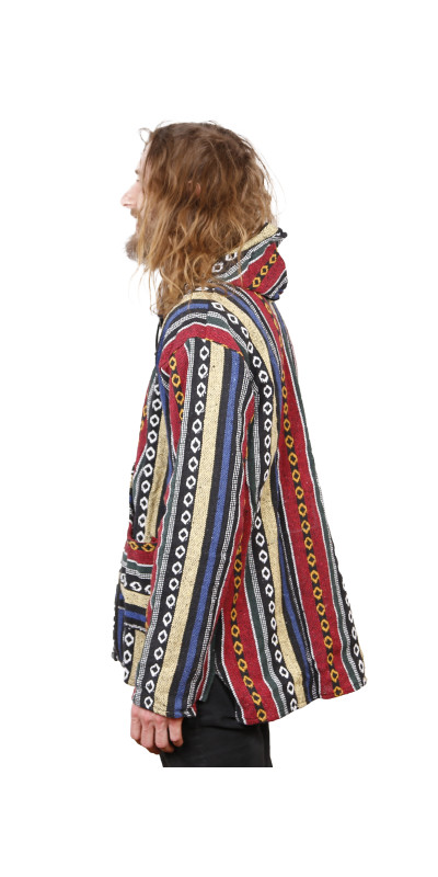 Woven Baja Style Hoodie Zip Up Red/Blue S L ONLY