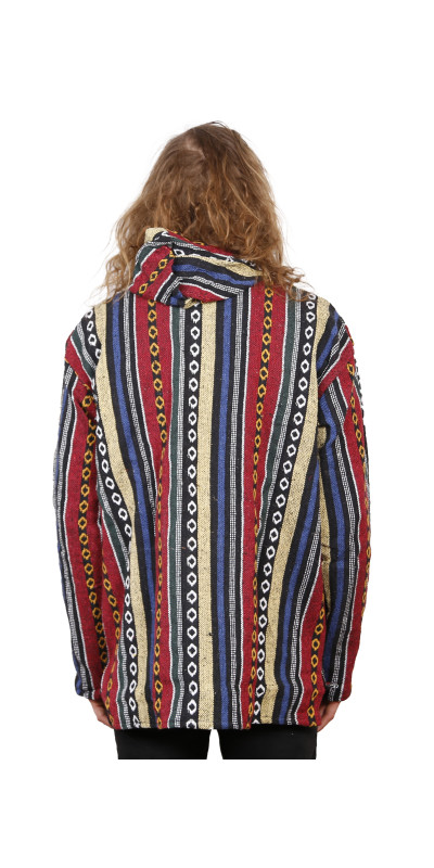 Woven Baja Style Hoodie Zip Up Red/Blue S L ONLY