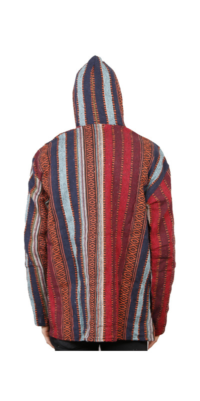 Woven Baja Style Hoodie Zip Up Brick Stripe L XL ONLY