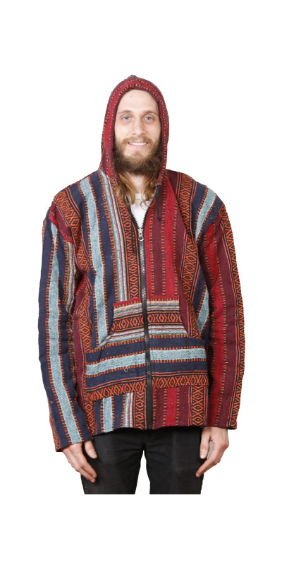 Woven Baja Style Hoodie Zip Up Brick Stripe L XL ONLY