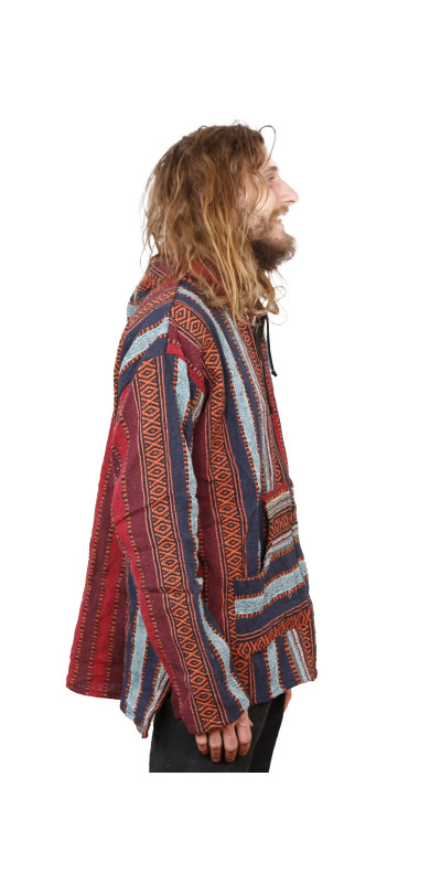 Woven Baja Style Hoodie Zip Up Brick Stripe L XL ONLY