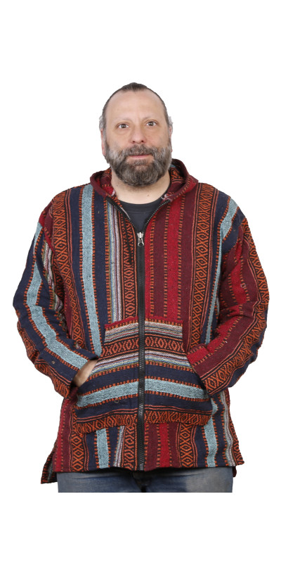 Woven Baja Style Hoodie Zip Up Brick Stripe L XL ONLY