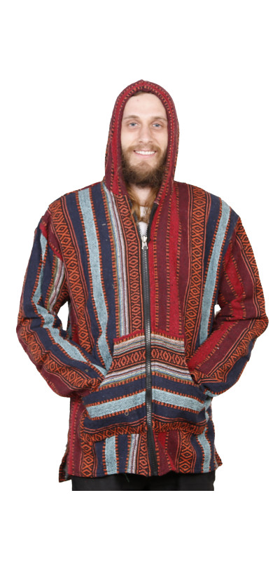 Woven Baja Style Hoodie Zip Up Brick Stripe L XL ONLY