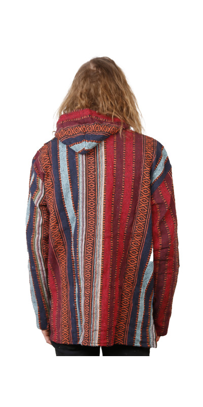 Woven Baja Style Hoodie Zip Up Brick Stripe L XL ONLY