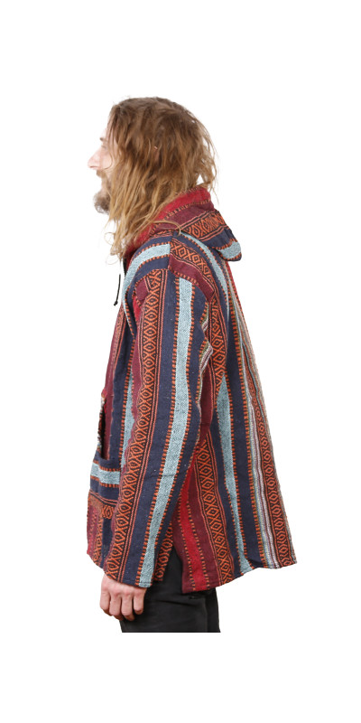 Woven Baja Style Hoodie Zip Up Brick Stripe L XL ONLY