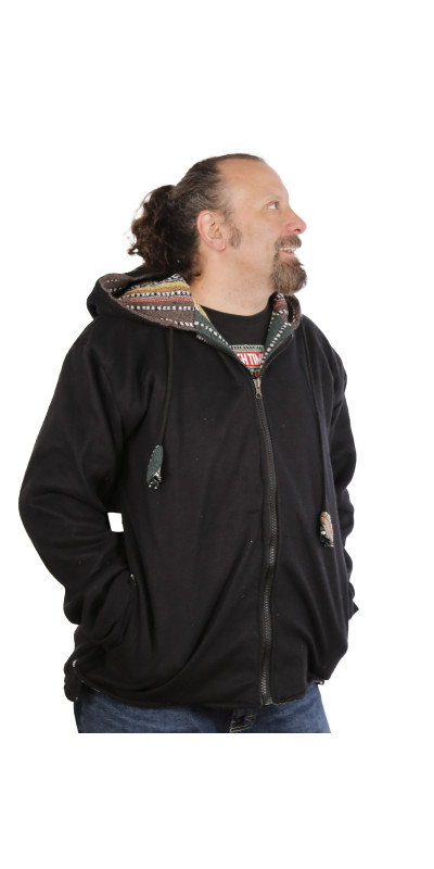 Reversible Fleece Lined Woven Baja Style Hoodie Zip Up Earth Stripe