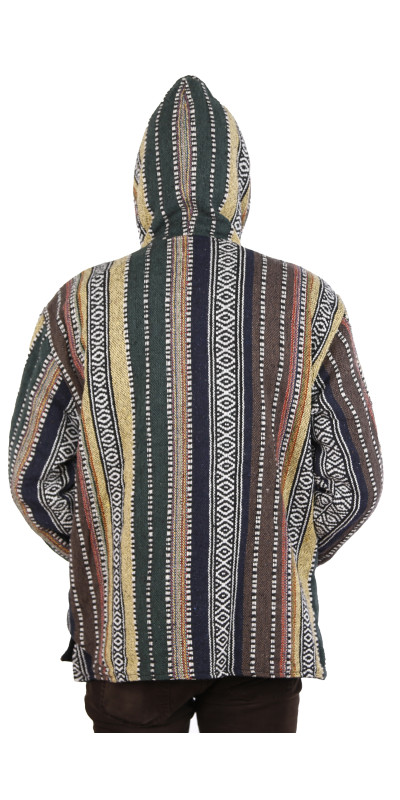 Reversible Fleece Lined Woven Baja Style Hoodie Zip Up Earth Stripe