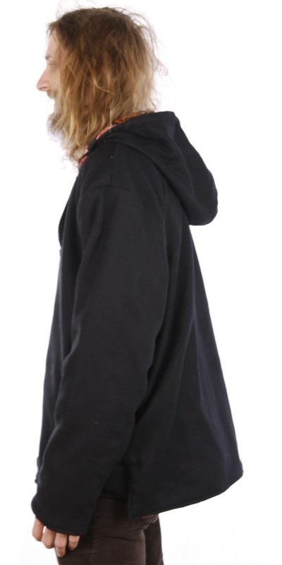 Reversible Fleece Lined Woven Baja Style Hoodie Zip Up Brick Stripe