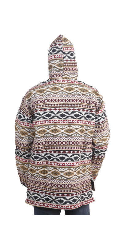 Woven Jacquard Pull Over Baja Style Hoodie Burgundy/Black/Brown *CLEARANCE* LG ONLY