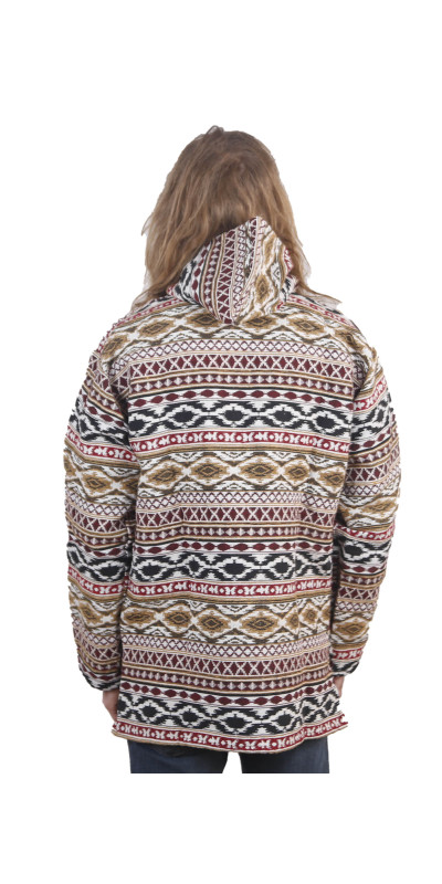 Woven Jacquard Pull Over Baja Style Hoodie Burgundy/Black/Brown *CLEARANCE* LG ONLY
