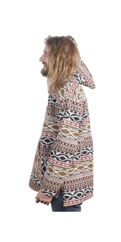 Woven Jacquard Pull Over Baja Style Hoodie Burgundy/Black/Brown *CLEARANCE* LG ONLY