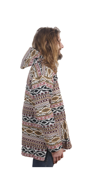 Woven Jacquard Pull Over Baja Style Hoodie Burgundy/Black/Brown *CLEARANCE* LG ONLY