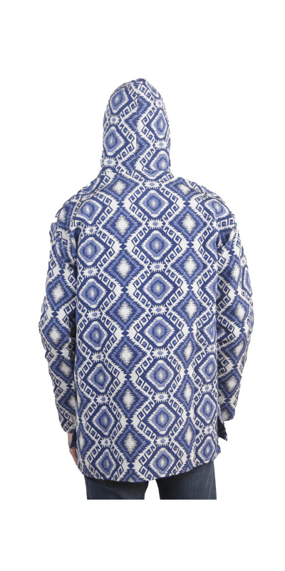 Woven Jacquard Pull Over Baja Style Hoodie Blue/White *CLEARANCE* LG ONLY