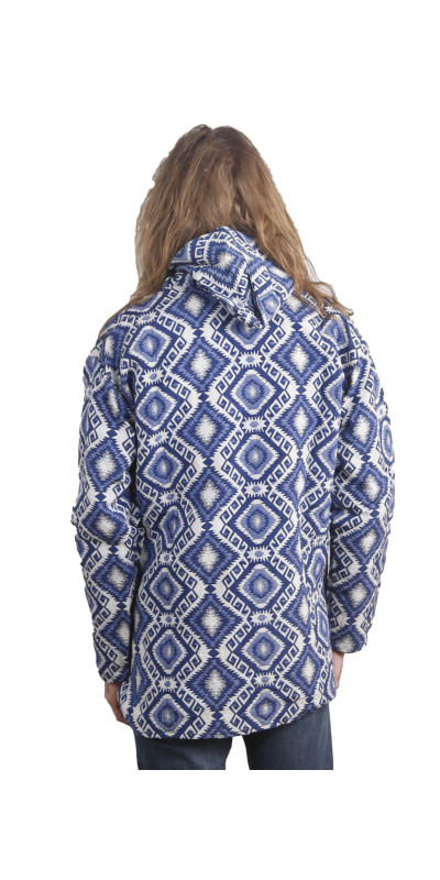 Woven Jacquard Pull Over Baja Style Hoodie Blue/White *CLEARANCE* LG ONLY