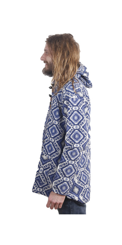 Woven Jacquard Pull Over Baja Style Hoodie Blue/White *CLEARANCE* LG ONLY