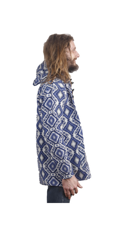 Woven Jacquard Pull Over Baja Style Hoodie Blue/White *CLEARANCE* LG ONLY