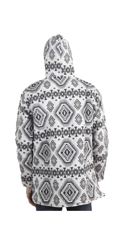 Woven Jacquard Pull Over Baja Style Hoodie Black/White *CLEARANCE* LG ONLY