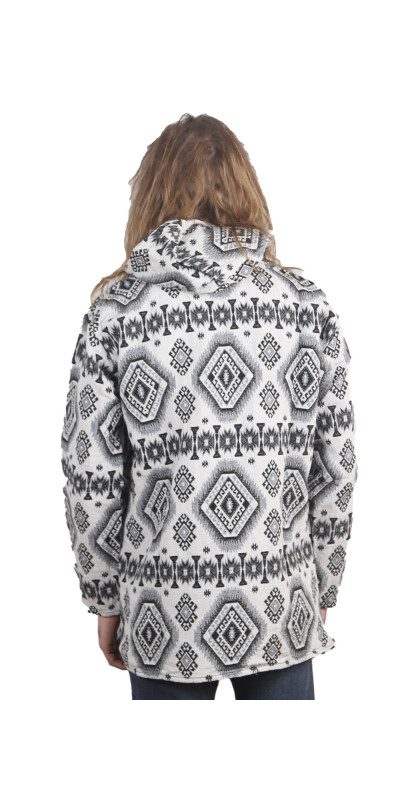 Woven Jacquard Pull Over Baja Style Hoodie Black/White *CLEARANCE* LG ONLY