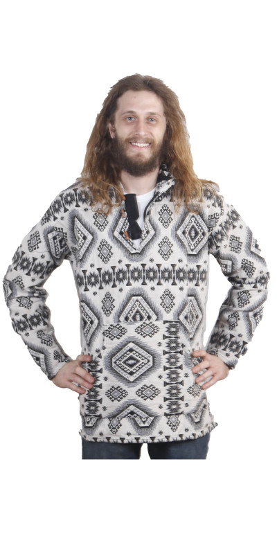 Woven Jacquard Pull Over Baja Style Hoodie Black/White *CLEARANCE* LG ONLY