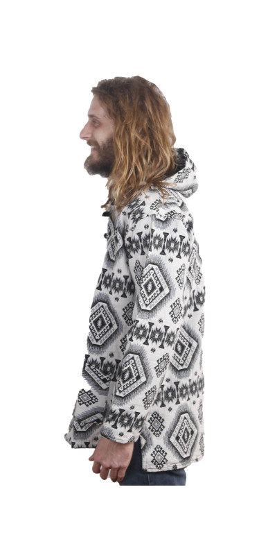 Woven Jacquard Pull Over Baja Style Hoodie Black/White *CLEARANCE* LG ONLY