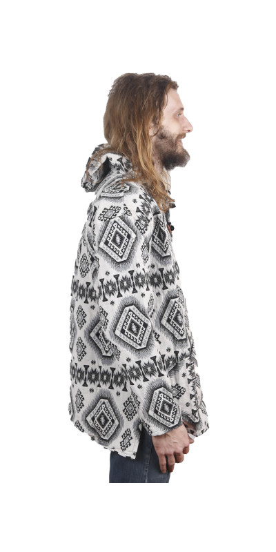 Woven Jacquard Pull Over Baja Style Hoodie Black/White *CLEARANCE* LG ONLY