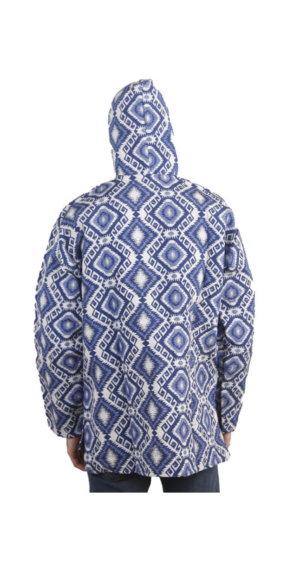 Woven Jacquard Zip-Up Baja Style Hoodie Blue/White *CLEARANCE*