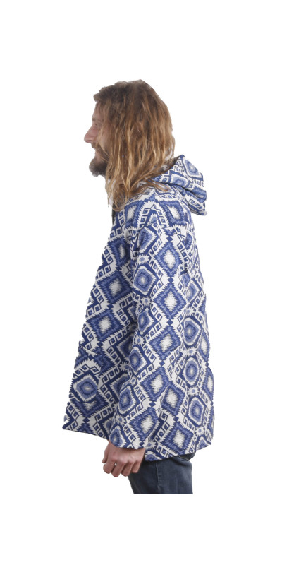 Woven Jacquard Zip-Up Baja Style Hoodie Blue/White *CLEARANCE*
