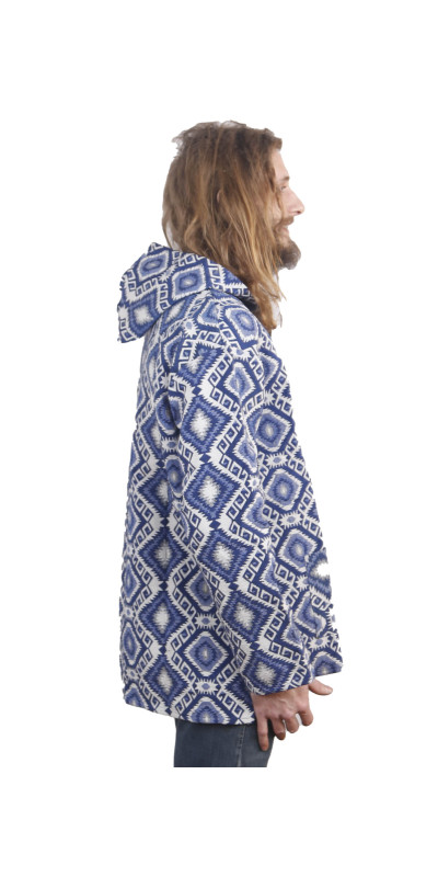 Woven Jacquard Zip-Up Baja Style Hoodie Blue/White *CLEARANCE*