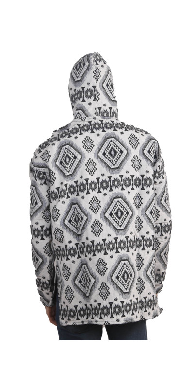 Woven Jacquard Zip-Up Baja Style Hoodie Black/White *CLEARANCE* SM ONLY