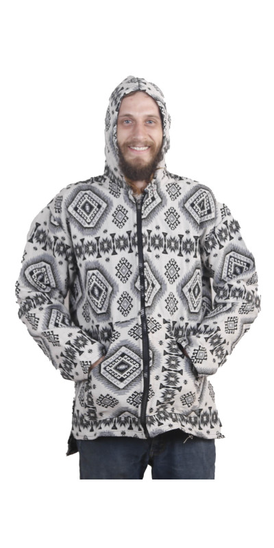 Woven Jacquard Zip-Up Baja Style Hoodie Black/White *CLEARANCE* SM ONLY