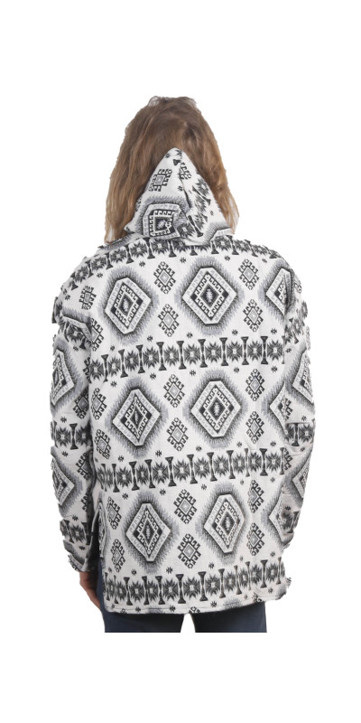 Woven Jacquard Zip-Up Baja Style Hoodie Black/White *CLEARANCE* SM ONLY