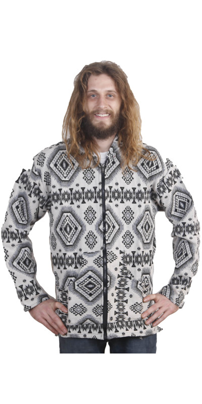 Woven Jacquard Zip-Up Baja Style Hoodie Black/White *CLEARANCE* SM ONLY