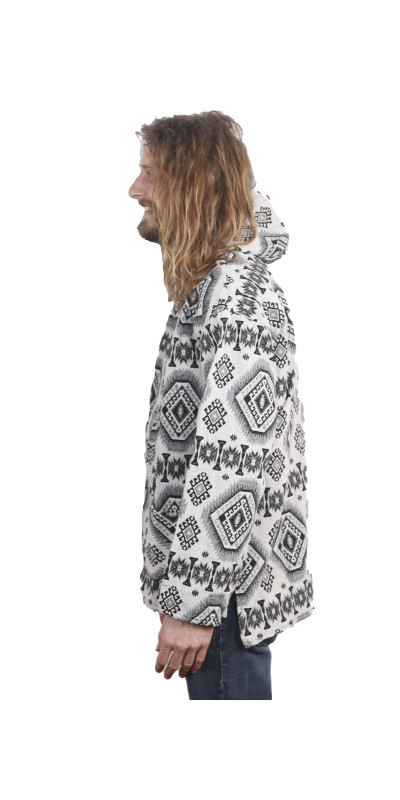 Woven Jacquard Zip-Up Baja Style Hoodie Black/White *CLEARANCE* SM ONLY