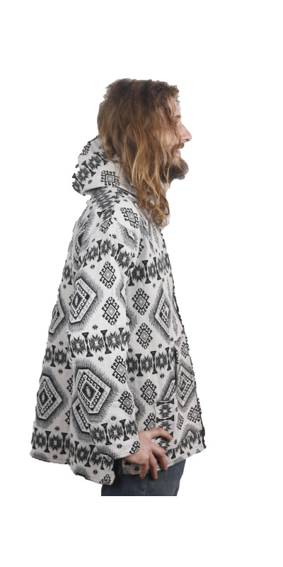 Woven Jacquard Zip-Up Baja Style Hoodie Black/White *CLEARANCE* SM ONLY