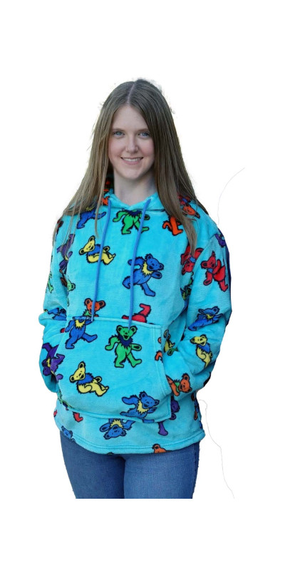 Grateful Dead Fleece Pull Over Hoodie Turquoise Bears