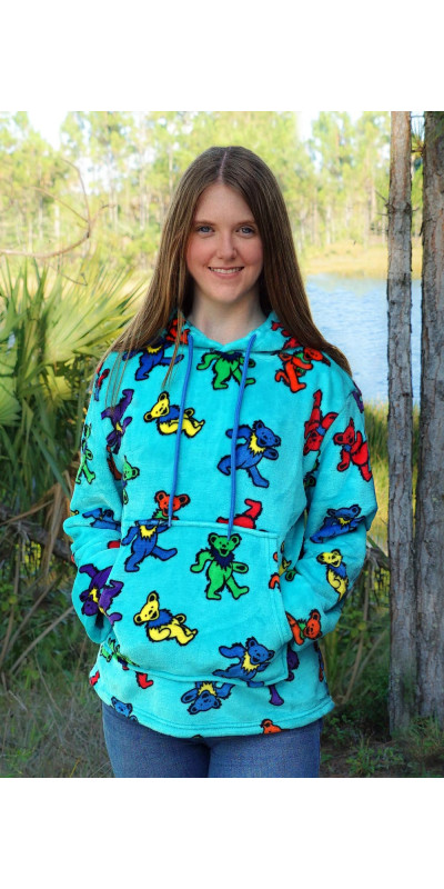 Grateful Dead Fleece Pull Over Hoodie Turquoise Bears