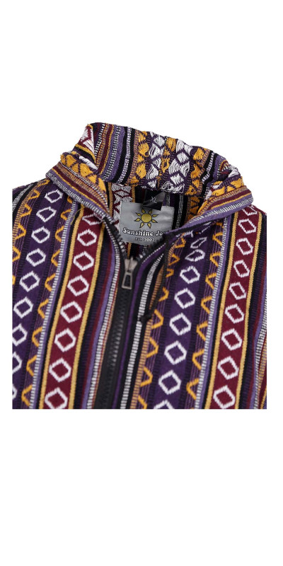 Woven Baja Style Hoodie Zip Up Purple/Gold