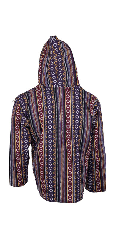 Woven Baja Style Hoodie Zip Up Purple/Gold