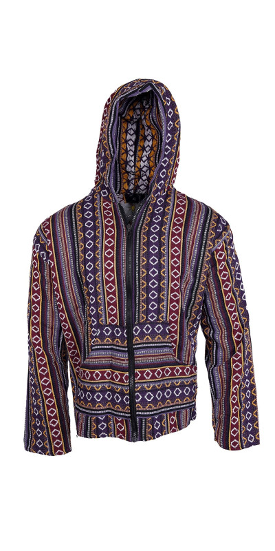Woven Baja Style Hoodie Zip Up Purple/Gold