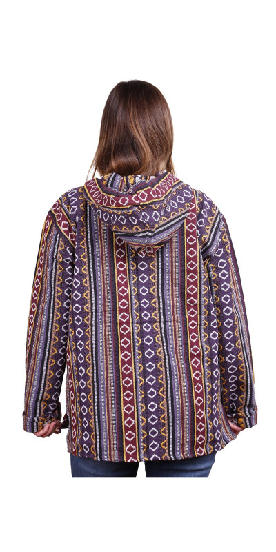 Woven Baja Style Hoodie Zip Up Purple/Gold