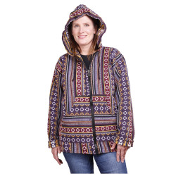 Woven Baja Style Hoodie Zip Up Purple/Gold