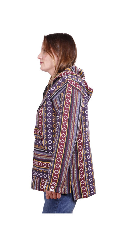 Woven Baja Style Hoodie Zip Up Purple/Gold