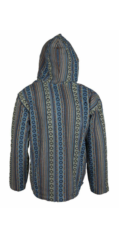 Woven Baja Style Hoodie Zip Up Turquoise