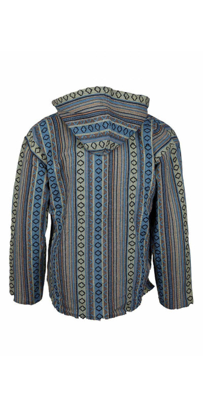 Woven Baja Style Hoodie Zip Up Turquoise