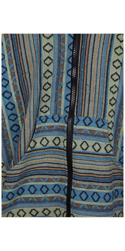 Woven Baja Style Hoodie Zip Up Turquoise