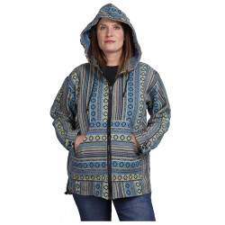 Woven Baja Style Hoodie Zip Up Turquoise