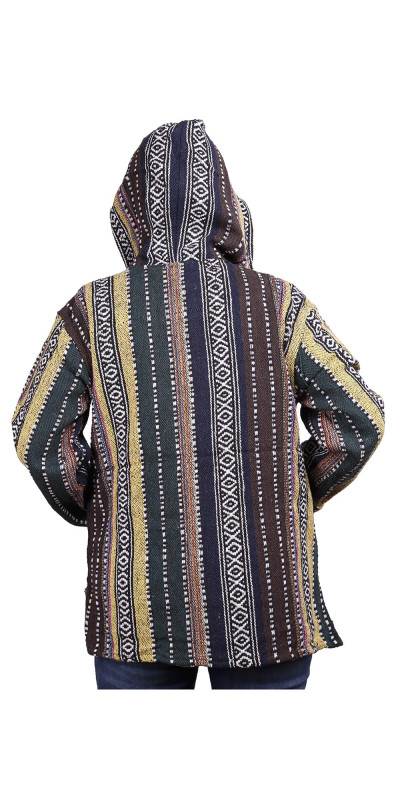 Woven Baja Style Hoodie Zip Up Earth Stripe